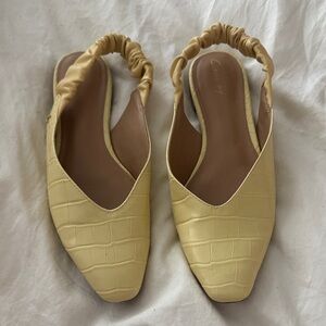 Croc-Embossed Yellow Slingback Flats with Elastic Back